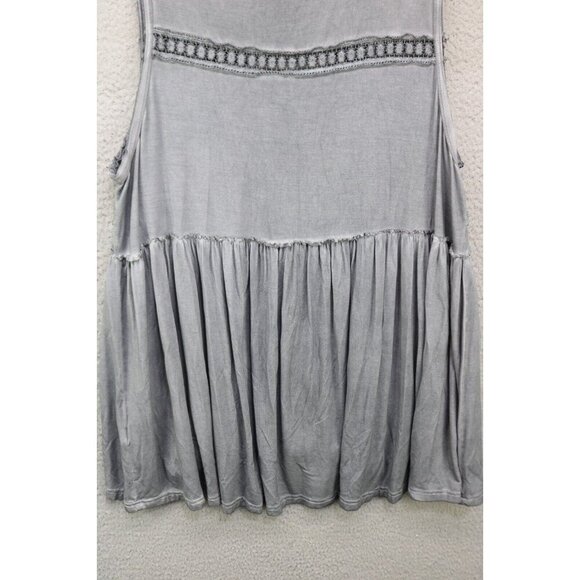 POL Babydoll Sleeveless Gray Distressed Tunic-Crochet-Small-BOHO-Hi Lo - Picture 9 of 10